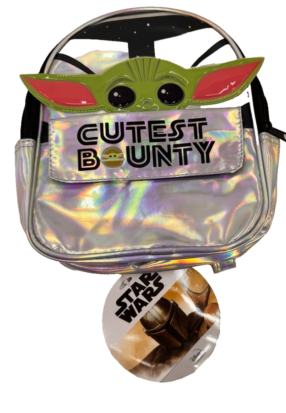 Star Wars Grogu Baby Yoda Cutest Bounty Mini Backpack Holographic Silver NWT